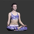 Woman Practicing Yoga In Lotus Pose Wearing Blue White Pattern Yoga Outfit