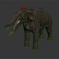 Prehistoric Mammoth With Long Tusks And Brown Fur Standing On Gray Background