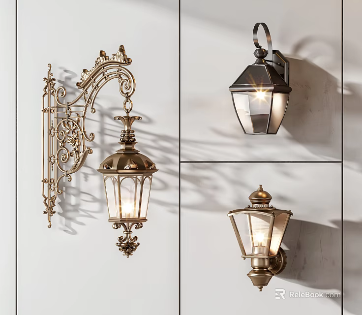 Vintage Classic Wall Lamps With Intricate Metal Frames Glass Shades And Illuminated Glow 3d model 