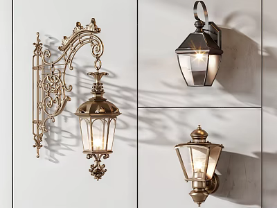 Vintage Classic Wall Lamps With Intricate Metal Frames Glass Shades And Illuminated Glow 3d model