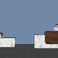 Elegant Modern Reception Desk Design With Marble Surface And Wooden Panel Details