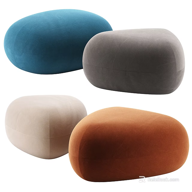 Modern Round Upholstered Velvet Stools In Blue Gray Beige Brown Colors 3d model 