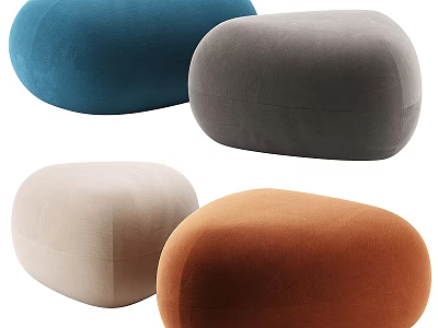 Modern Round Upholstered Velvet Stools In Blue Gray Beige Brown Colors 3d model