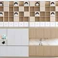 Modern Open Cube Bookshelf With Cartoon Decorations Number Labels And Storage Cabinets