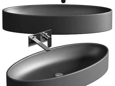 Modern Black Oval Countertop Wash Basin With Sleek Design And Faucet 3d model