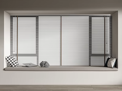 Stylish Window Blinds in Modern Interior with Window Seat and Pillows 3d model