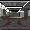 Modern Indoor Sports Fitness Space with Billiard Table Sofas and Large Screen