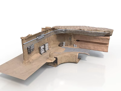 Industrial Structure Model With Curved Walls Pipes Platforms And Support Components 3d model