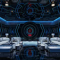 Modern KTV Interior Design With Starry Sky Background Blue Lighting And Comfortable Sofas 3d model