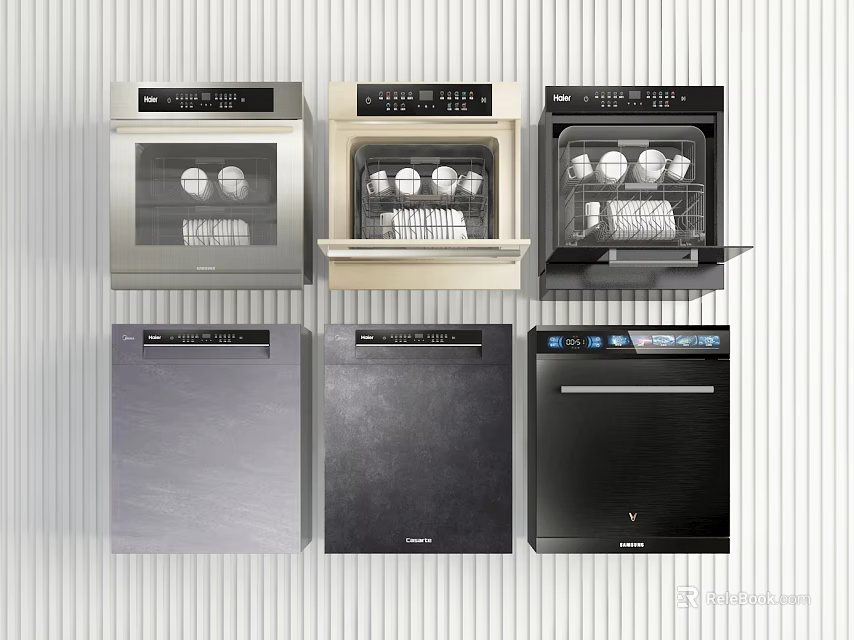 Various Styles Of Kitchen Appliances Including Ovens And Dishwashers In Multiple Colors Neatly Arranged 3d model 