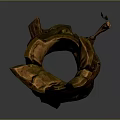 Wood Stone Sculpture Featuring Irregular Texture Green Moss And Small Branch Leaf