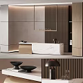 Elegant Modern Reception Desk With Marble Countertop And Wooden Slat Wall Decor