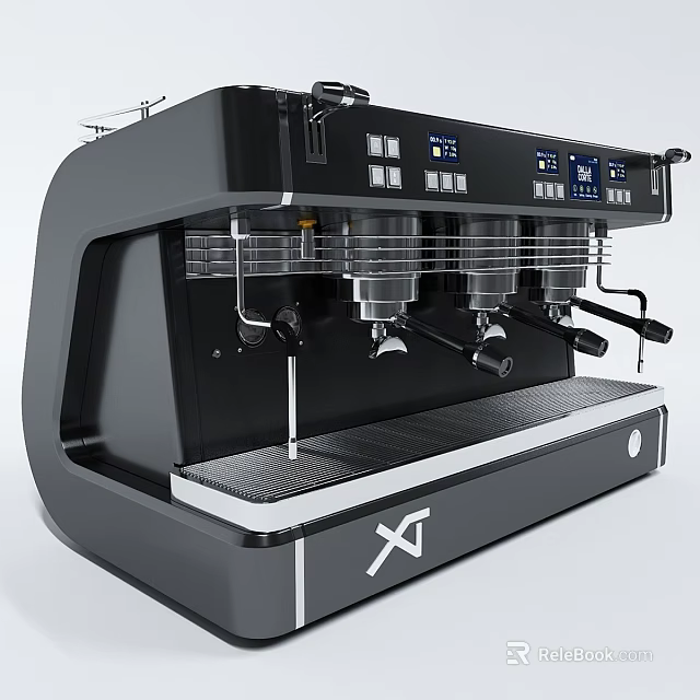 Black Coffee Machine Modern Design with Multiple Taps XT Logo and Digital Control Panel 3d model 