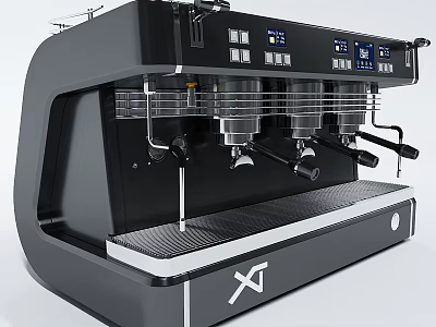 Black Coffee Machine Modern Design with Multiple Taps XT Logo and Digital Control Panel 3d model