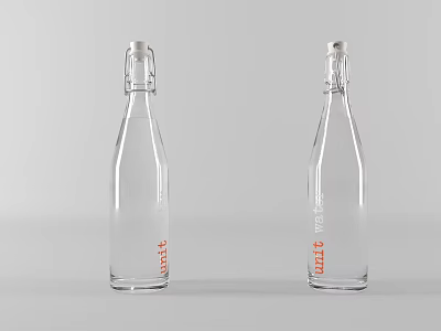 Transparent Glass Bottles With Silver Caps And Red Vitamin Plus Lettering 3d model
