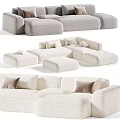 Modern Double Sofa Design With Neutral Tones Pillows And Ottoman Seats