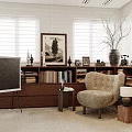 Cozy Modern Study Room Interior With Bookshelves Armchair Artwork And Table Lamp