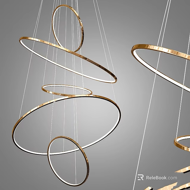 Modern Circular Gold White Rings Chandelier Hanging Design for Interior Spaces 3d model 