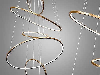 Modern Circular Gold White Rings Chandelier Hanging Design for Interior Spaces 3d model