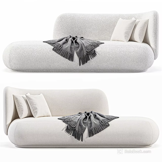 Modern Light Gray Sectional Sofa With Soft Throw Pillows And Fringed Blanket 3d model