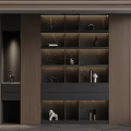 Modern Interior Display Unit With Shelves Wooden Cabinets And Decorative Ornaments