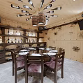 Wine Cellar Themed Dining Room With Round Table Wooden Walls And Wine Racks