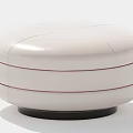 Modern White Leather Round Stool With Stitched Details And Black Base 3d model