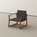 Modern Minimalist Leisure Chair With Wooden Frame Dark Cushioned Seat And Armrests