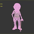 Elderly Man Character in Green Polo Shirt and Blue Pants with Walking Cane