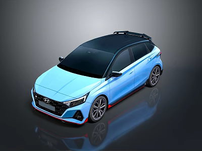 Blue Hyundai Hatchback With Black Roof Sporty Design And Alloy Wheels 3d model