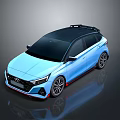 Blue Hyundai Hatchback With Black Roof Sporty Design And Alloy Wheels