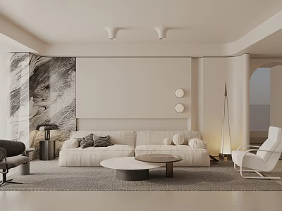 Modern Living Room Interior Design With Comfortable Sofa Round Coffee Table And Decorative Lamps 3d model