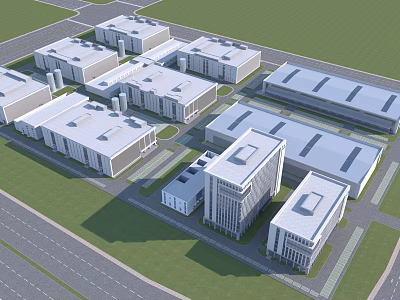 Modern Industrial Park With Well Arranged Buildings Green Areas And Road Network 3d model