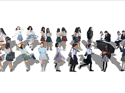 Group of Students in School Uniforms with Various Poses and Styles 3d model