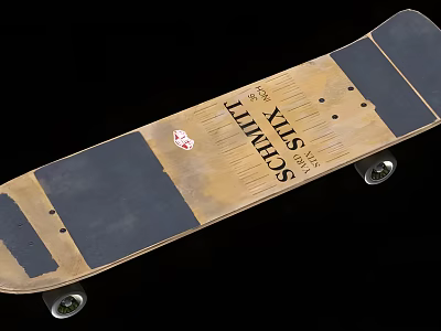 Wooden Skateboard Deck With Black Grip Tape Limited Edition Design And Silver Wheels 3d model
