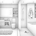 Elegant Bathroom Interior With Marble Accents Glass Shower Partition Vanity Bathtub And Zebra Print Rug