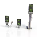 Electronic Devices With Green Screens Metal Bases And Connecting Cables In Various Heights