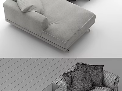 Modern Gray Fabric Sofa Set with Checkered Pillows and Plush Seating Design 3d model