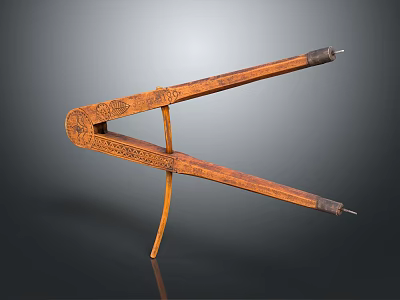 Antique Wooden Carved Compass Tool With Intricate Patterns And Metal Tips On Black Background 3d model