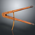 Antique Wooden Carved Compass Tool With Intricate Patterns And Metal Tips On Black Background