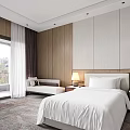 Hotel Room Interior Featuring Twin Beds White Linens Bedside Lamps Sofa And Wooden Accent Wall