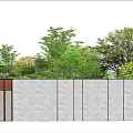 Garden Landscape Design With White Brick Wall And Lush Green Trees