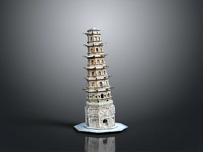 Scenic View Of Ancient Multi Story Stone Tower With Traditional Chinese Architectural Details 3d model