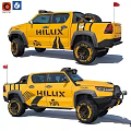 Yellow Toyota Hilux Pickup Truck With Black Wheels Body Logos And Off Road Design