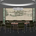 New Chinese Style Box Song Style Box New Chinese Style Box Large Room Dining Table and Chair Combination Large Round Table 3d model