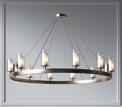 Modern Circular Chandelier With Metal Frame Glass Shades And Warm Light For Interior Decor 3d model