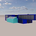 Modern Blue Container Building With Multiple Units Glass Windows And Solar Panels 3d model