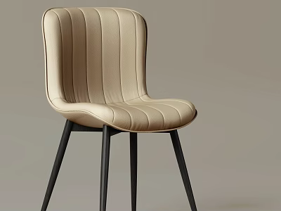 Modern Beige Leather Dining Chair With Striped Back And Black Metal Legs 3d model