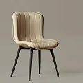 Modern Beige Leather Dining Chair With Striped Back And Black Metal Legs