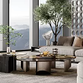 Modern Living Room Interior With Large Windows L Shaped Sofa Coffee Table And Decorative Wall